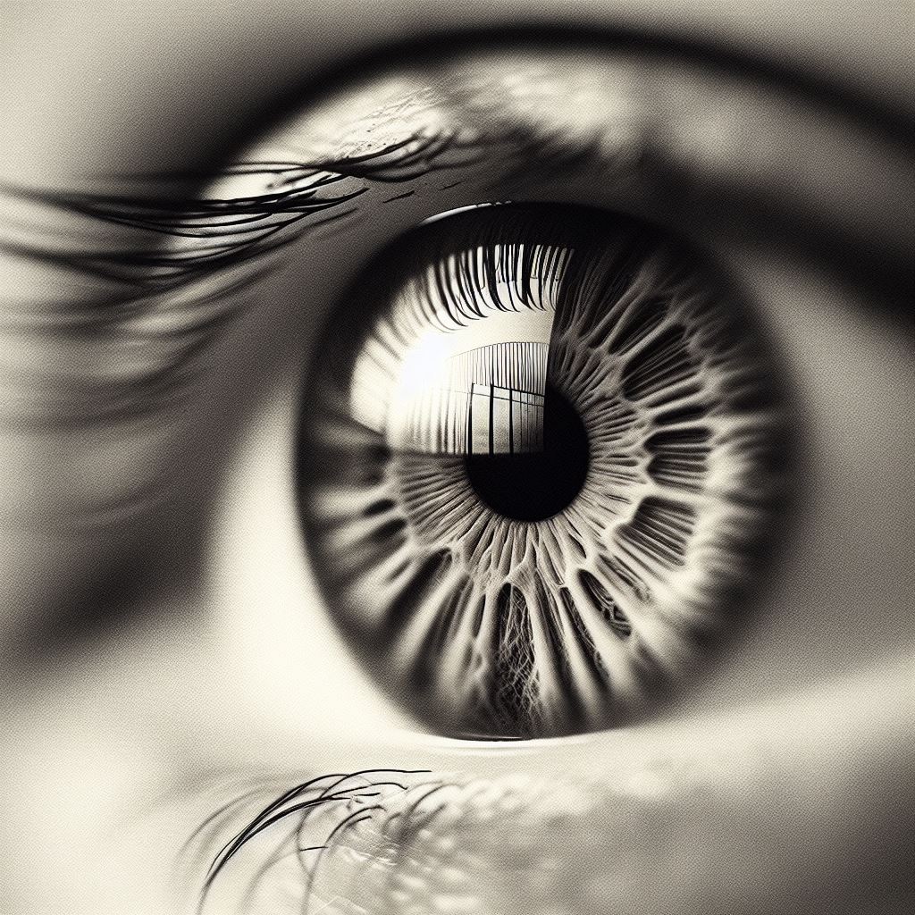 nearsighted eye in black and white
